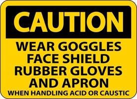 Caution Wear Goggles, Face Shield, Rubber Gloves, And Apron When Handling Acid Or Caustic vector