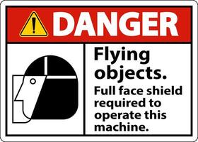 Danger Flying Object Face Shield Required Sign On White Background vector