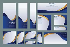 Collection of abstract banner design web templates, horizontal header web banner. Modern Blue and gold Gradient cover header background for website design vector