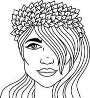 Doodle Girls Face with Leaves vector