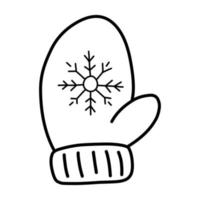 A winter mitten in the style of a doodle. Simple coloring. vector