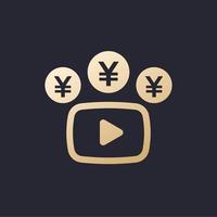 icono de monetización de video con yen vector