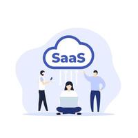 saas, ilustración de vector de servicio en la nube con personas