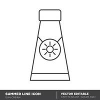 icono de estilo de línea de crema solar simple vector