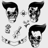 paquete de calaveras con armas, cintas y accesorios vector