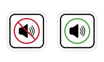 Ban Noise Notification Zone Red Forbidden Round Sign. Sound Off Mute Mode Black Silhouette Icon Set. Loud Sound Allowed Area Green Symbol. Warning Keep Silence. Isolated Vector Illustration.