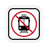 Tramway Ban Black Silhouette Icon. Tram Way Forbidden Pictogram. Electric Streetcar Red Stop Circle Symbol. Warning No Tramway Road Sign. Old Public City Tram Prohibited. Isolated Vector Illustration.