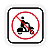 señal de tráfico de ciclomotor prohibido. icono de silueta negra de prohibición de scooter. Pictograma de scooter rápido prohibido. persona en moto símbolo de parada roja. No se permite el transporte de motos. ilustración vectorial aislada. vector