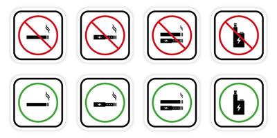 Ban Zone Smoke Drug Electronic Cigarette Nicotine Vaping Set Sign. Forbidden Smoke Area Icon. Notice No Vape Smoke Area Prohibited Pictogram. Allow Smoking Green Sign. Isolated Vector Illustration.