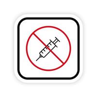 Syringe Drug Black Line Ban Icon. Narcotic Inject Forbidden Outline Pictogram. Anti Vax Against Vaccination Red Stop Symbol. Non Drugs Syringe Sign. Doping Prohibited. Isolated Vector Illustration.