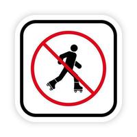 hombre en rollo símbolo de círculo de parada roja. prohibir la entrada en el icono de la silueta negra del patín de ruedas. no se permite la señal de patinaje. rodillo prohibido. precaución pictograma de patines prohibidos. ilustración vectorial aislada. vector