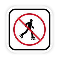 hombre en rollo símbolo de círculo de parada roja. no se permite la señal de patinaje. prohibir la entrada en el icono de la silueta negra del patín de ruedas. precaución prohibido pictograma de patines. rodillo prohibido. ilustración vectorial aislada. vector