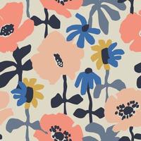 Vector hand-drawn abstract retro flower illustration seamless repeat pattern