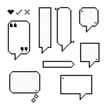 collection set of retro game 8 bit pixel speech bubble balloon black and white color, flat design vector illustration