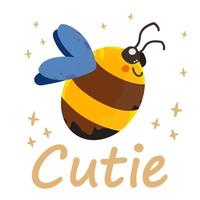 Bumblebee cutie card vector illustration isolated on white background