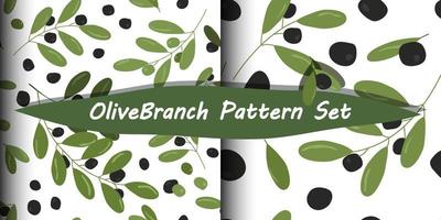 Olive branch seamless pattern vector set isolated on white background