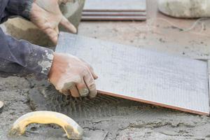 Mason tiling on floor photo