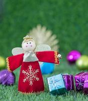 Close up Christmas decoration on grass photo