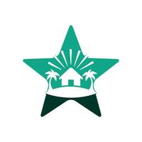 Star beach house and palm tree logo design. Beach Resort Logo Design. vector