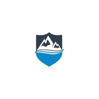 ilustraciones de vectores de logotipo de montaña con elemento de onda de agua.
