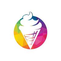 Ice cream in the waffle cone logo. Ice cream cone vector icon.