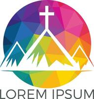 Baptist cross in mountain logo design. Cross on top of the mountain. vector