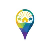 GPS beach sign vector logo design. GPS and beach resort icon logo design.
