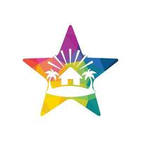 Star beach house and palm tree logo design. Beach Resort Logo Design. vector