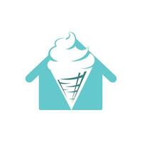 logotipo de icono de vector de helado de cono y hogar. símbolo de cuchara de helado, ilustración de logotipo.