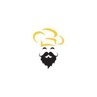 diseño de logotipo de vector de maestro chef. jefe de cocina con bigote y logotipo vectorial de barba.