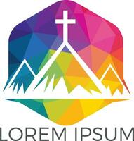Baptist cross in mountain logo design. Cross on top of the mountain. vector