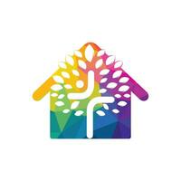 Abstract home and tree religious cross symbol icon vector design.