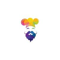 diseño de logotipo de vector de maestro chef. jefe de cocina con bigote y logotipo vectorial de barba.