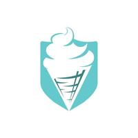 Ice cream in the waffle cone logo. Ice cream cone vector icon.