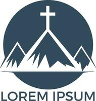 Baptist cross in mountain logo design. Cross on top of the mountain. vector