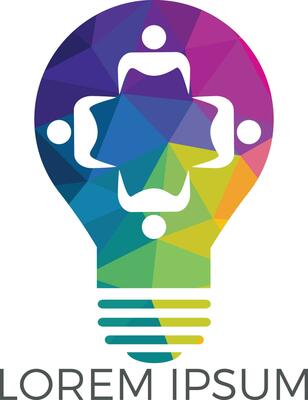 People in light bulb vector design. Corporate business and industrial creative logotype symbol. Brainstorming and teamwork concept.