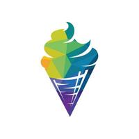 Ice cream in the waffle cone logo. Ice cream cone vector icon.