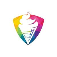 Ice cream in the waffle cone logo. Ice cream cone vector icon.