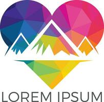 Creative mountain and love logo design. Mountain adventure lover logo inspirations, mountain traveling lover logo concept. vector