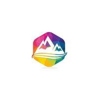 Mountain logo vector illustrations with water wave element.
