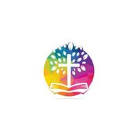 diseño del logotipo de la iglesia del árbol cruzado de la biblia. vector