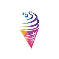 Ice cream in the waffle cone logo. Ice cream cone vector icon.