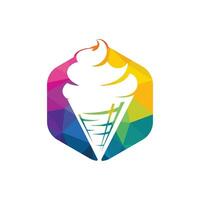 Ice cream in the waffle cone logo. Ice cream cone vector icon.