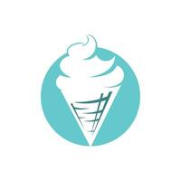 Ice cream in the waffle cone logo. Ice cream cone vector icon.