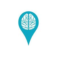 Piense en el logotipo de ubicación. cerebro con diseño de logotipo de pin de ubicación. vector