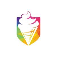 Ice cream in the waffle cone logo. Ice cream cone vector icon.