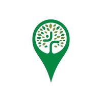 Cross tree and map pointer church logo design. Church and GPS locator symbol or icon. vector