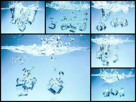 Collection of ice cubes dropped into drinking water, refreshing. photo