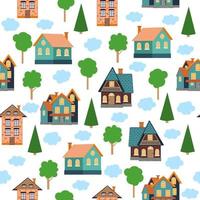 Seamless pattern of different colorful houses. vector