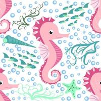 Seahorse and starfish seamless pattern. Sea life summer background. Cute sea life. Design for fabric and decor vector